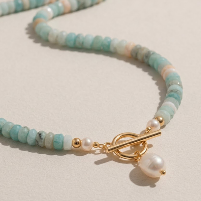 Turquoise Bead Pearl Necklace