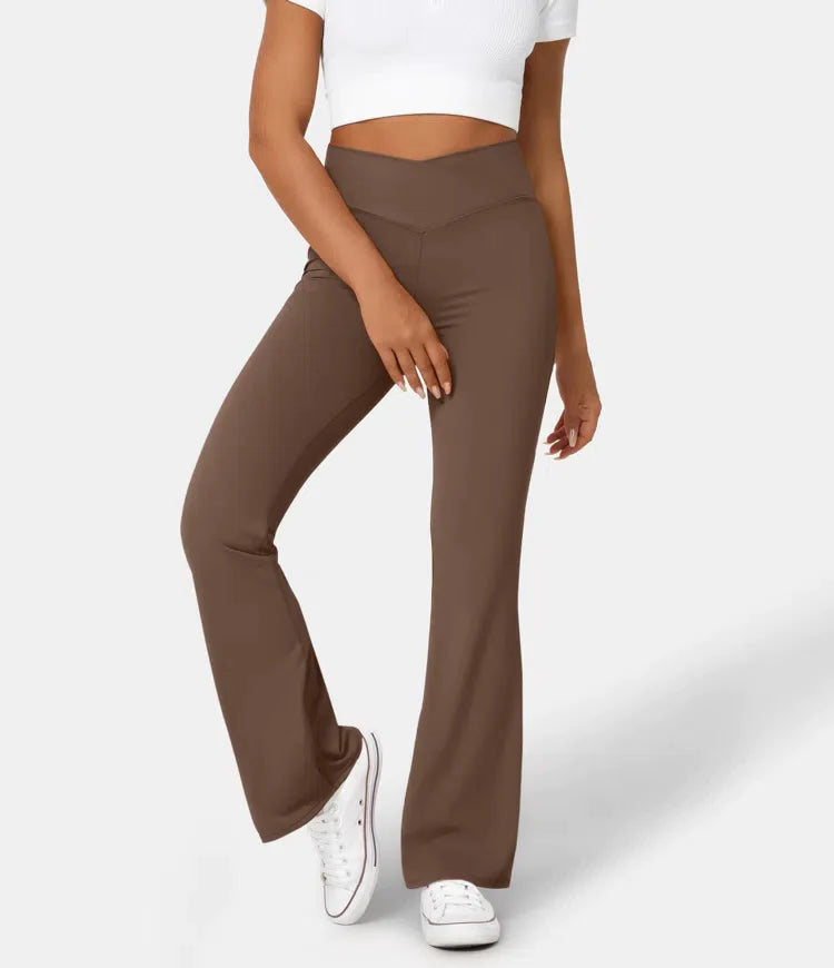 High Waisted Crossover Flare Leggings