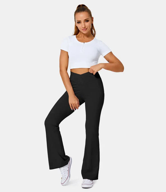 High Waisted Crossover Flare Leggings