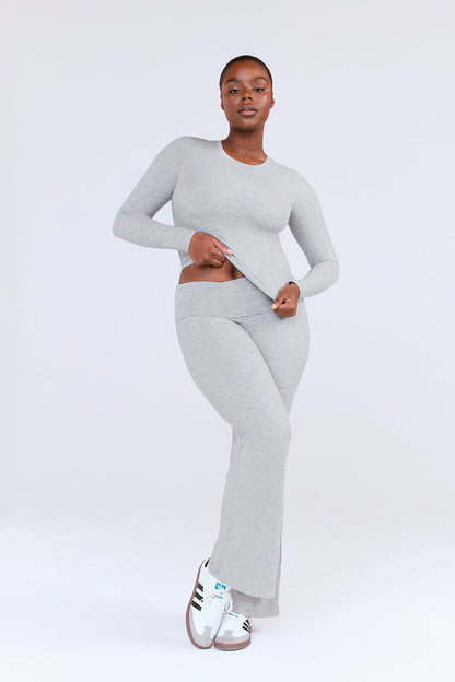 SCULPTING LOUNGE MULTIWAY FOLD WAIST FLARED TROUSERS - GREY MARL