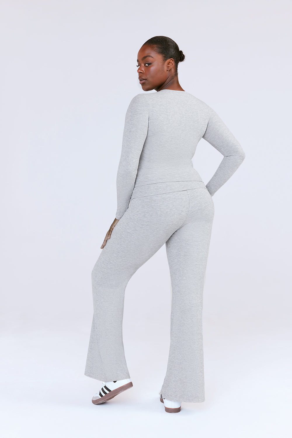 SCULPTING LOUNGE MULTIWAY FOLD WAIST FLARED TROUSERS - GREY MARL