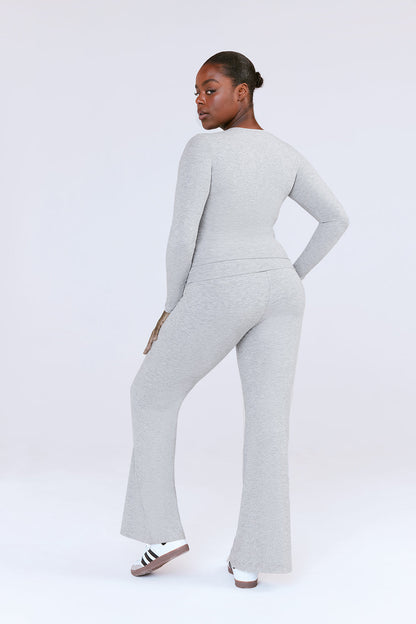 SCULPTING LOUNGE MULTIWAY FOLD WAIST FLARED TROUSERS - GREY MARL