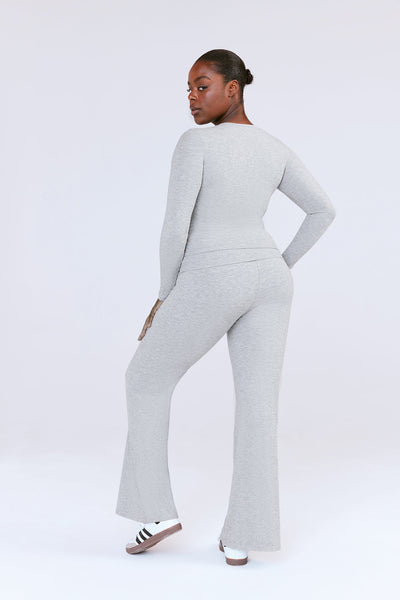 SCULPTING LOUNGE MULTIWAY FOLD WAIST FLARED TROUSERS - GREY MARL