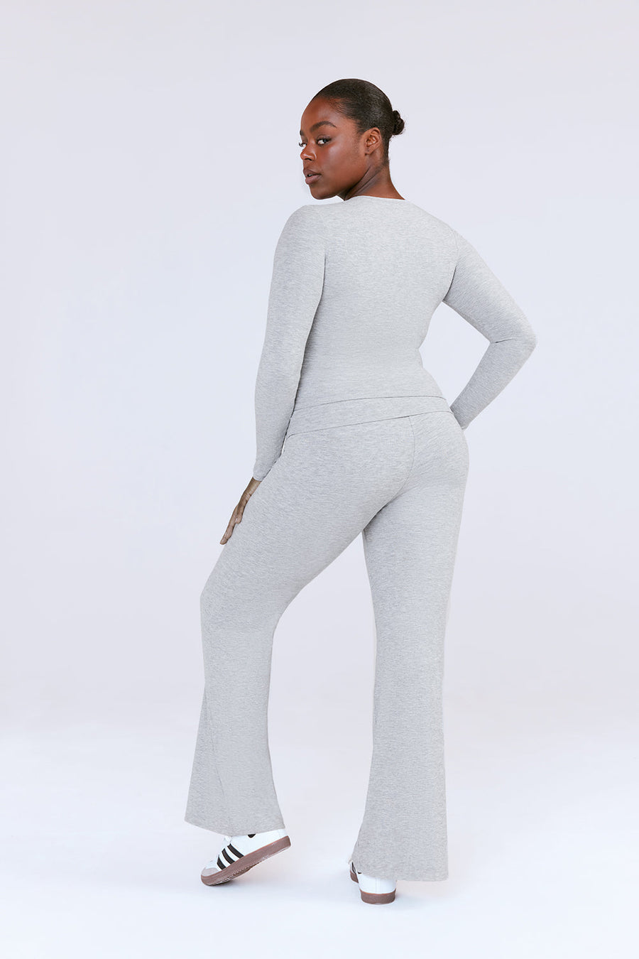 SCULPTING LOUNGE MULTIWAY FOLD WAIST FLARED TROUSERS - GREY MARL