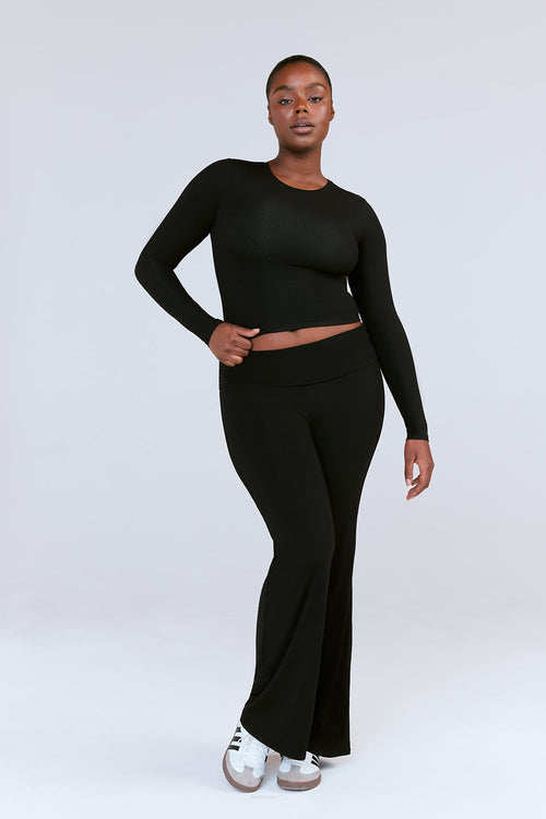 SCULPTING LOUNGE MULTIWAY FOLD WAIST FLARED TROUSERS - SHADOW BLACK