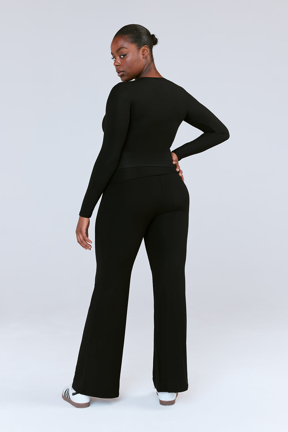 SCULPTING LOUNGE MULTIWAY FOLD WAIST FLARED TROUSERS - SHADOW BLACK