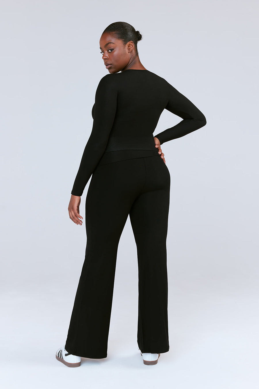 SCULPTING LOUNGE MULTIWAY FOLD WAIST FLARED TROUSERS - SHADOW BLACK