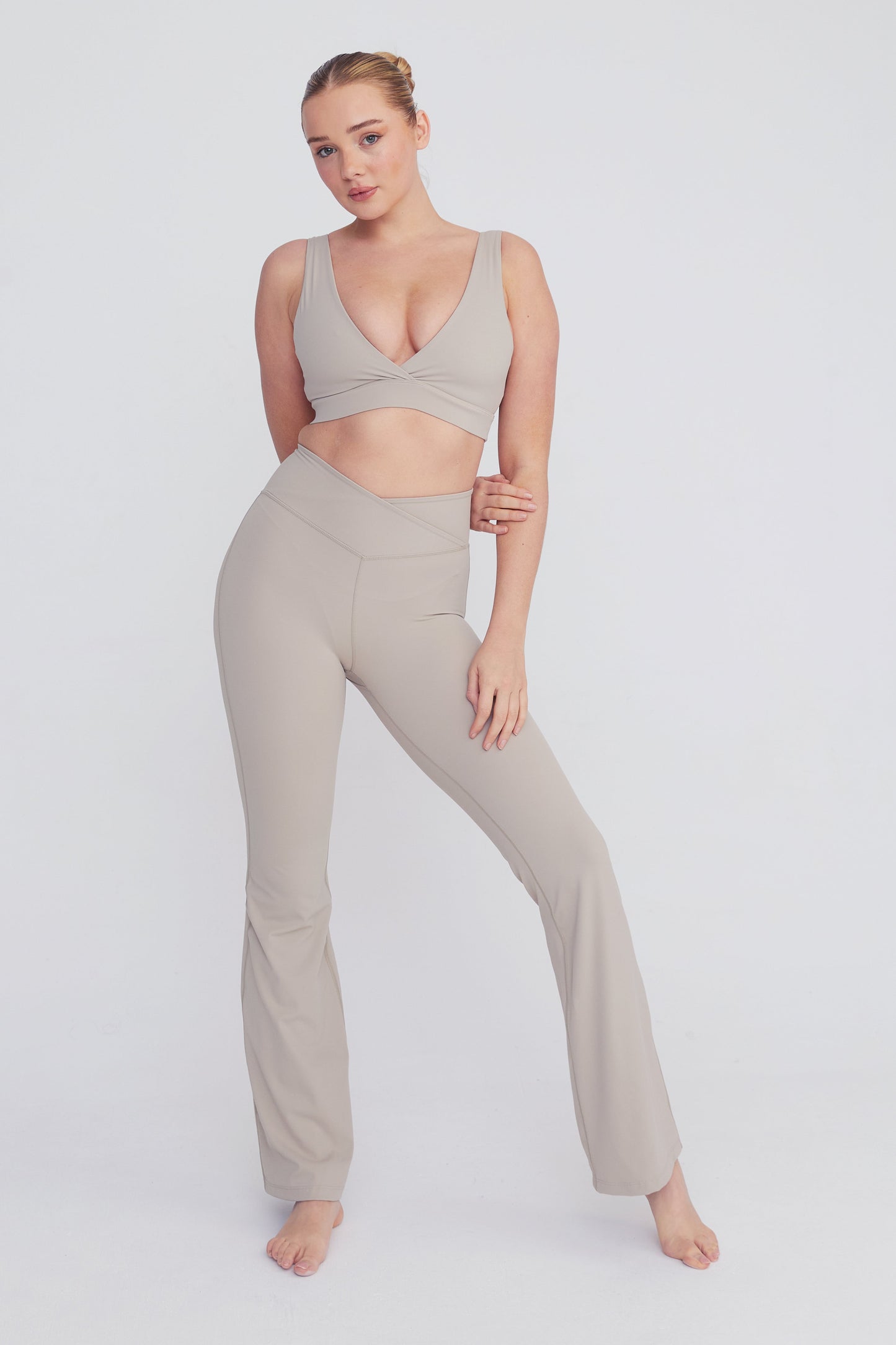 HIGH WAISTED FLARED YOGA PANT - LATTE