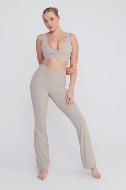 HIGH WAISTED FLARED YOGA PANT - LATTE