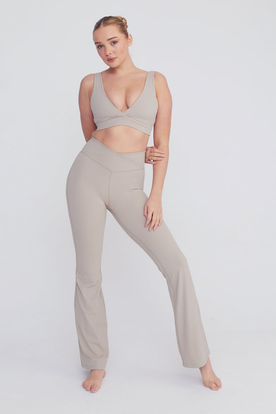 HIGH WAISTED FLARED YOGA PANT - LATTE