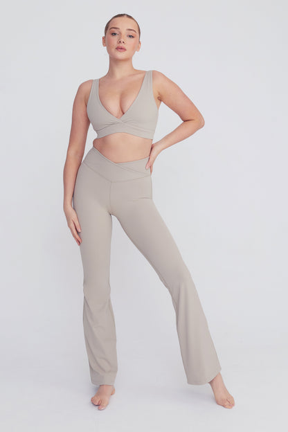 HIGH WAISTED FLARED YOGA PANT - LATTE