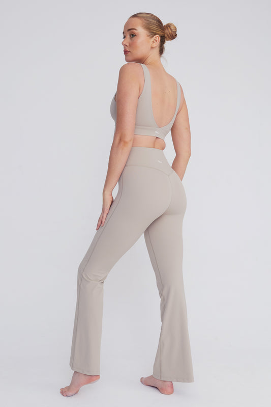 HIGH WAISTED FLARED YOGA PANT - LATTE