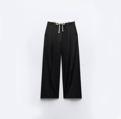 Double Waistband Wide-Leg Trousers