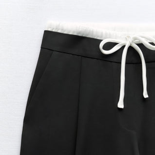 Double Waistband Wide-Leg Trousers