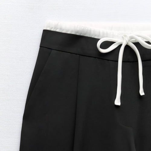 Double Waistband Wide-Leg Trousers