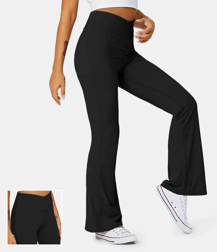 High Waisted Crossover Flare Leggings