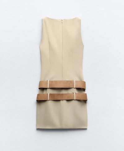 Alexis Double-Belt Beige Dress