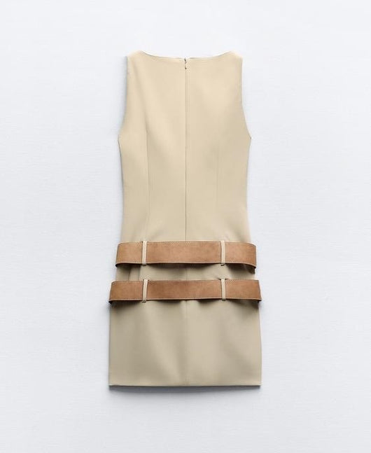 Alexis Double-Belt Beige Dress
