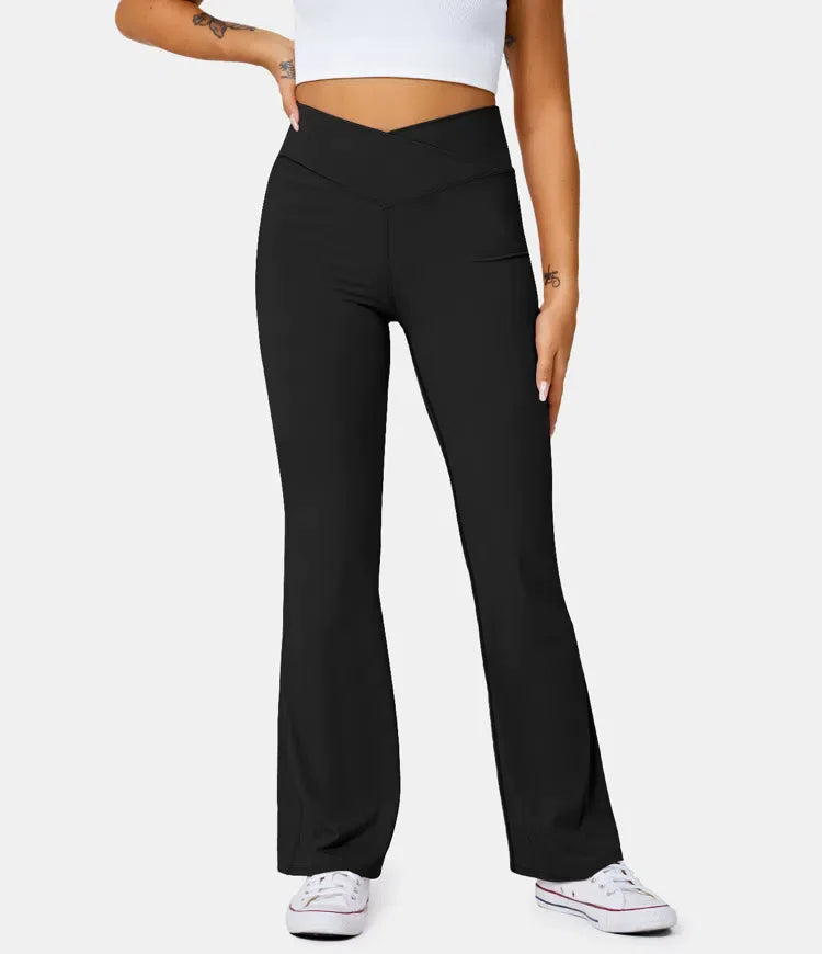 High Waisted Crossover Flare Leggings