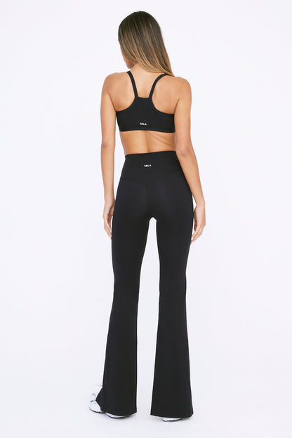 HIGH WAISTED SPLIT HEM FLARED YOGA PANT - SHADOW BLACK