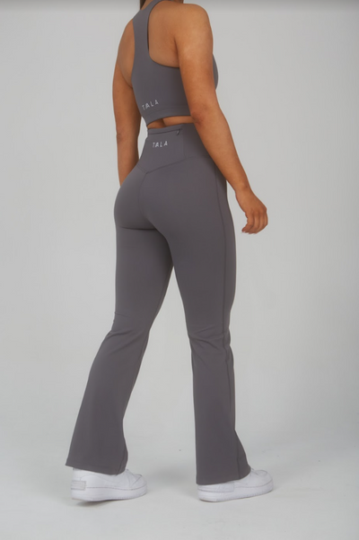 SKINLUXE HIGH WAISTED FLARED LEGGING - TORNADA GREY