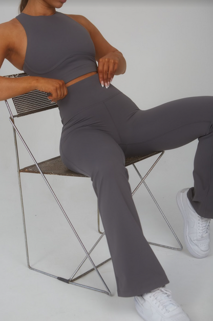 SKINLUXE HIGH WAISTED FLARED LEGGING - TORNADA GREY