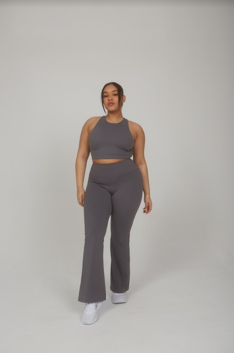SKINLUXE HIGH WAISTED FLARED LEGGING - TORNADA GREY