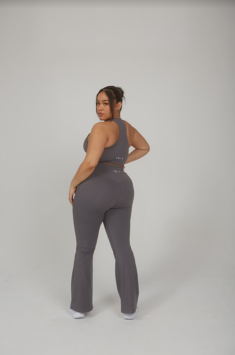 SKINLUXE HIGH WAISTED FLARED LEGGING - TORNADA GREY