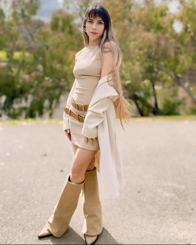 Alexis Double-Belt Beige Dress