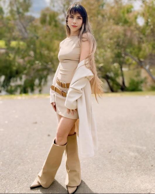 Alexis Double-Belt Beige Dress