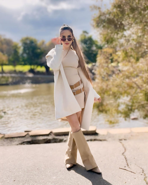 Alexis Double-Belt Beige Dress