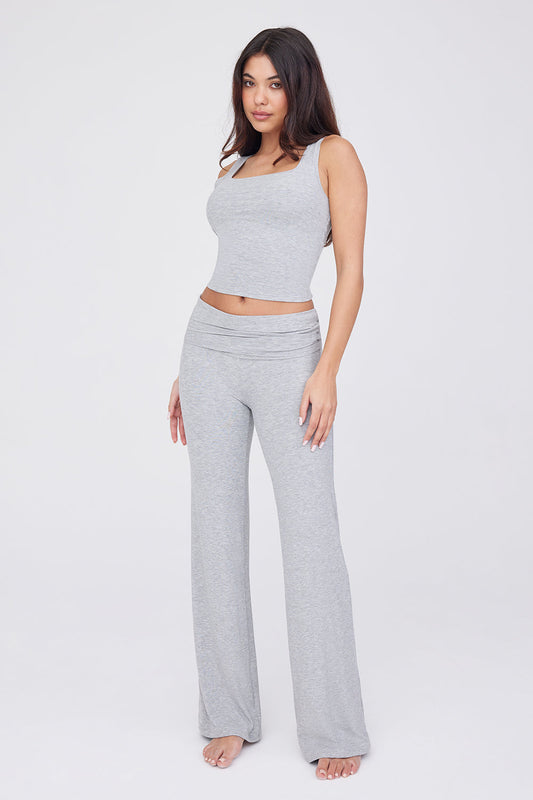 SCULPTING LOUNGE MULTIWAY FOLD WAIST FLARED TROUSERS - GREY MARL