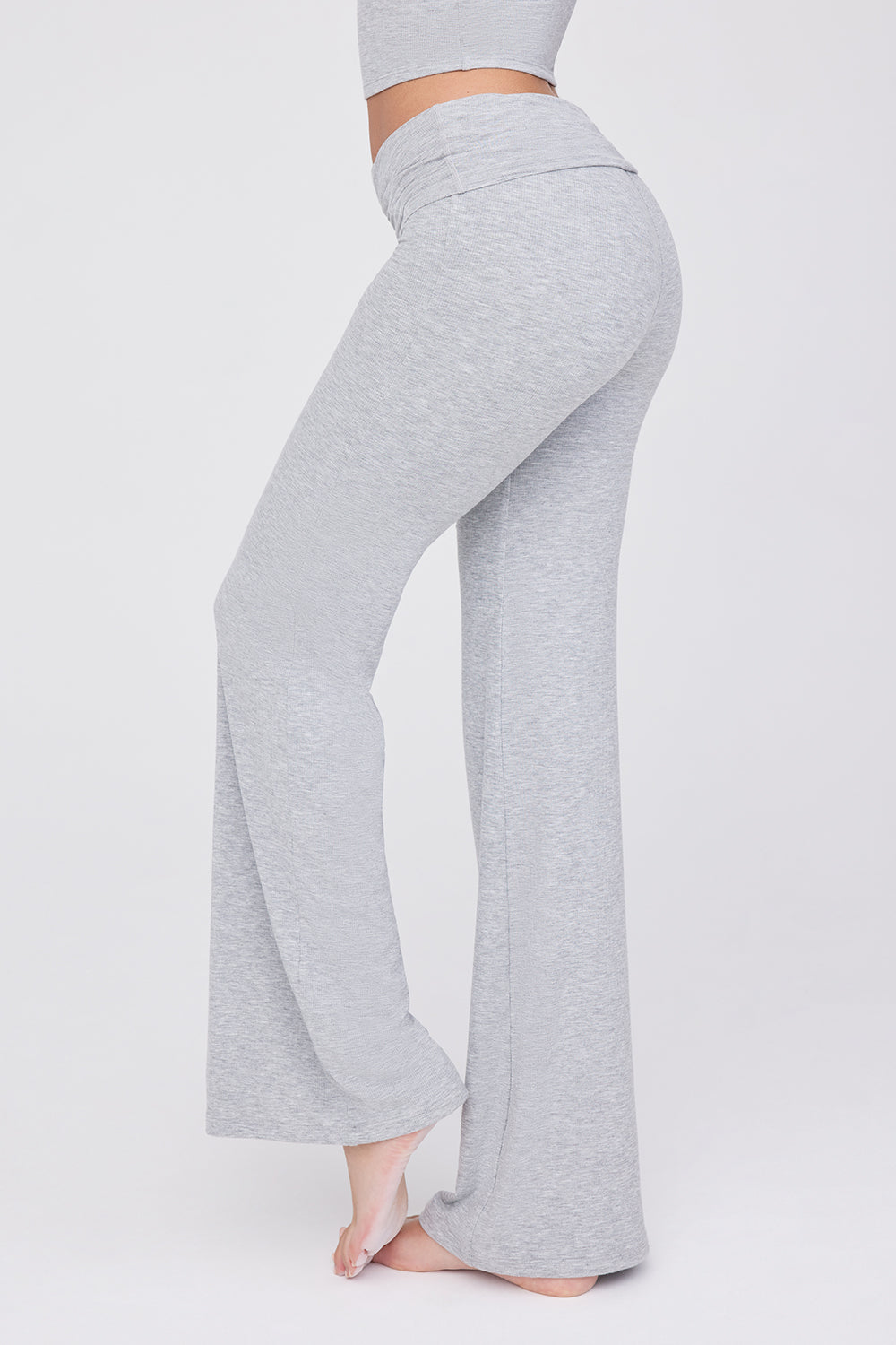 SCULPTING LOUNGE MULTIWAY FOLD WAIST FLARED TROUSERS - GREY MARL