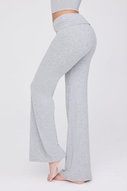 SCULPTING LOUNGE MULTIWAY FOLD WAIST FLARED TROUSERS - GREY MARL