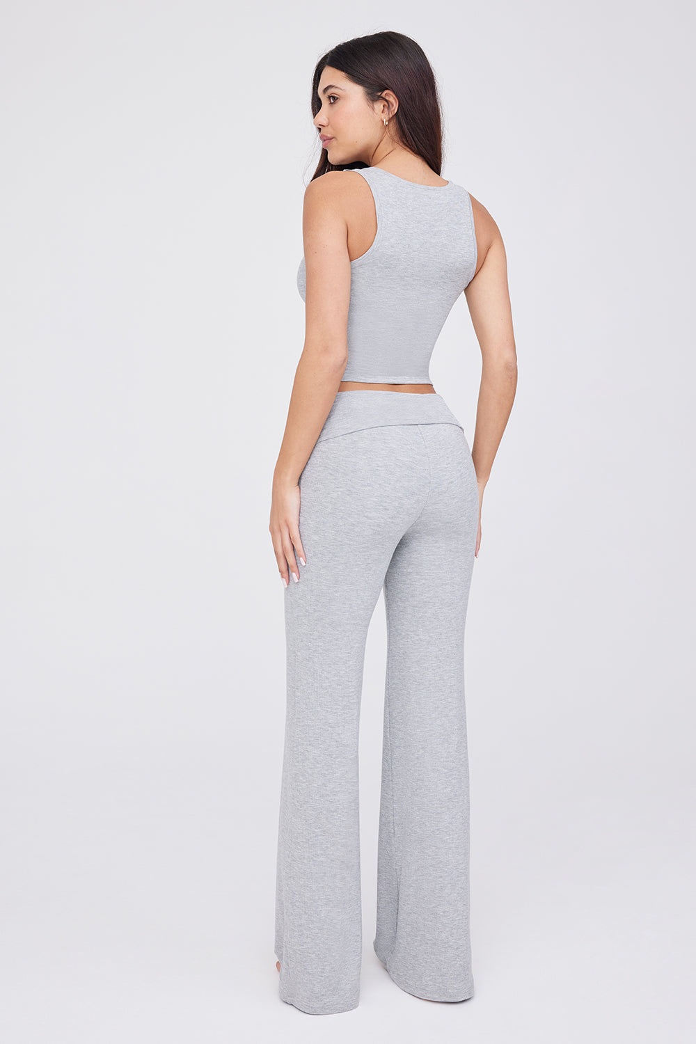 SCULPTING LOUNGE MULTIWAY FOLD WAIST FLARED TROUSERS - GREY MARL