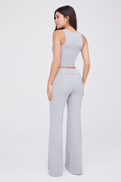 SCULPTING LOUNGE MULTIWAY FOLD WAIST FLARED TROUSERS - GREY MARL