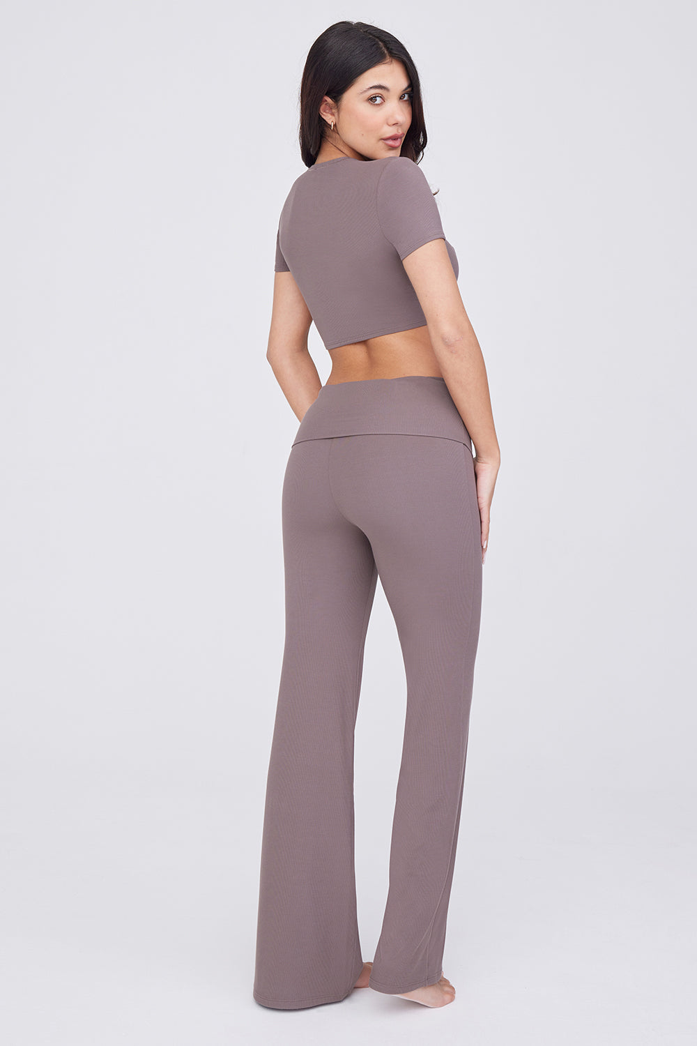 SCULPTING LOUNGE MULTIWAY FOLD WAIST FLARED TROUSERS - MOCHA