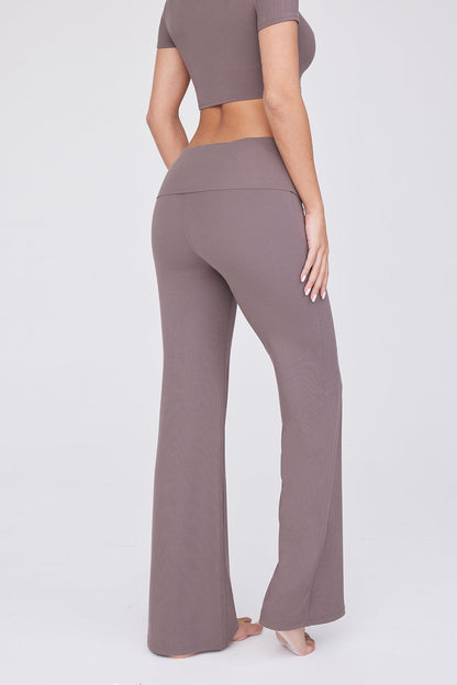 SCULPTING LOUNGE MULTIWAY FOLD WAIST FLARED TROUSERS - MOCHA