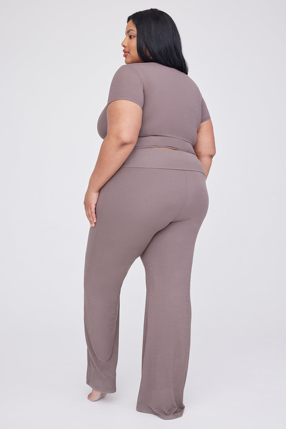 SCULPTING LOUNGE MULTIWAY FOLD WAIST FLARED TROUSERS - MOCHA