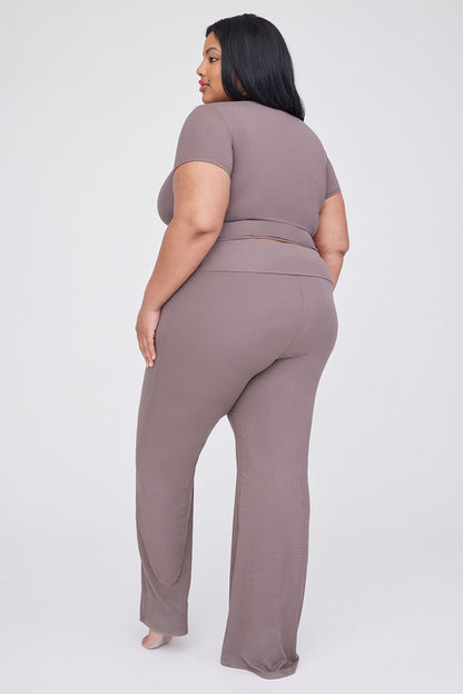 SCULPTING LOUNGE MULTIWAY FOLD WAIST FLARED TROUSERS - MOCHA