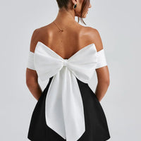 TWILIGHT BOW DRESS - BLACK/WHITE