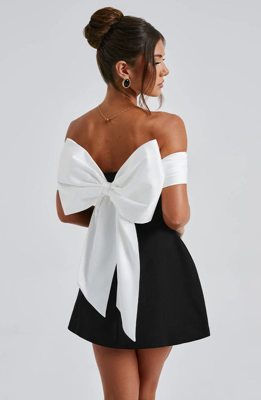 TWILIGHT BOW DRESS - BLACK/WHITE