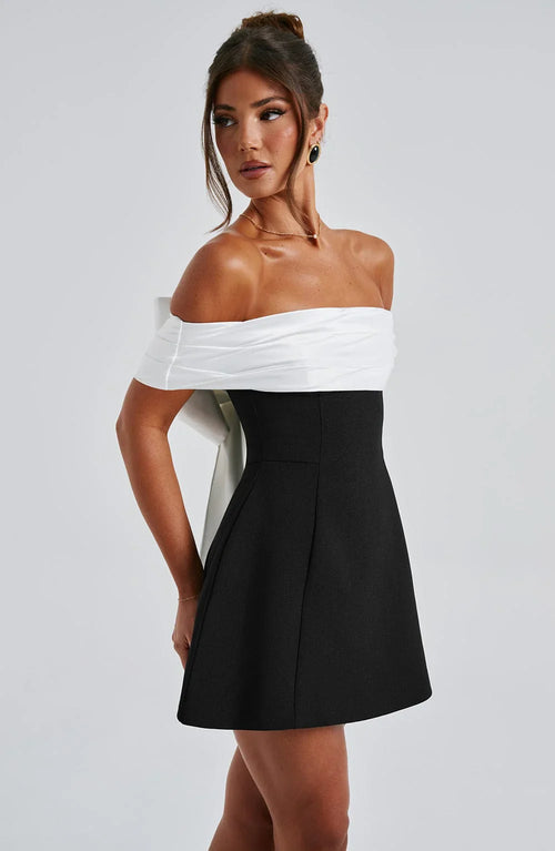 TWILIGHT BOW DRESS - BLACK/WHITE