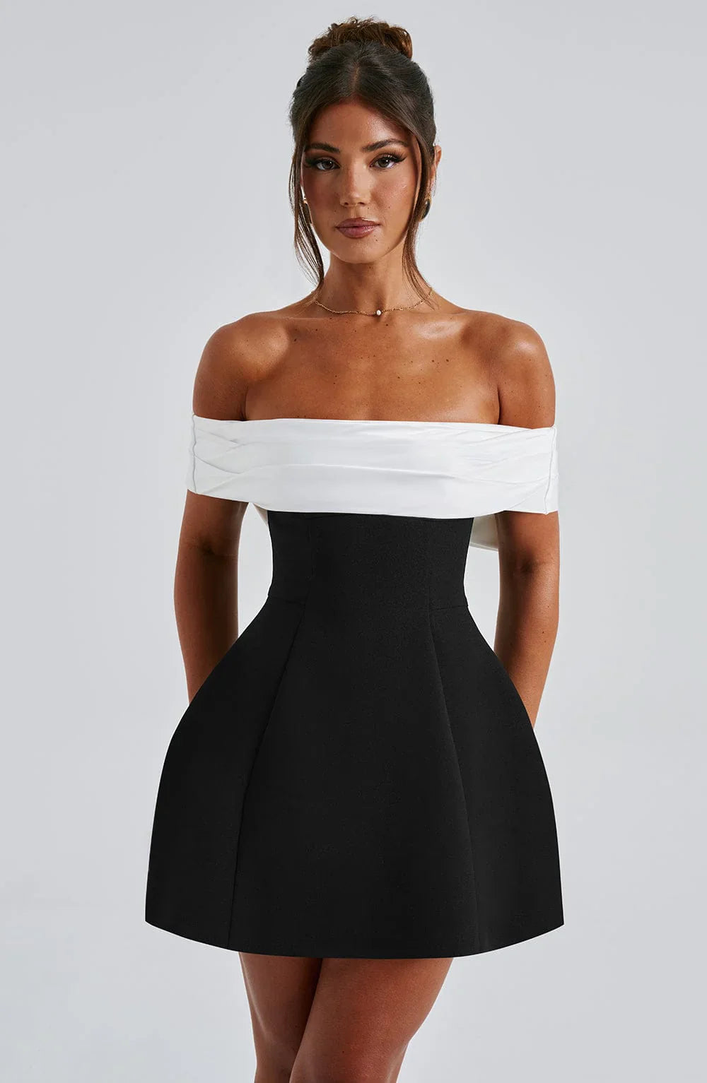 TWILIGHT BOW DRESS - BLACK/WHITE