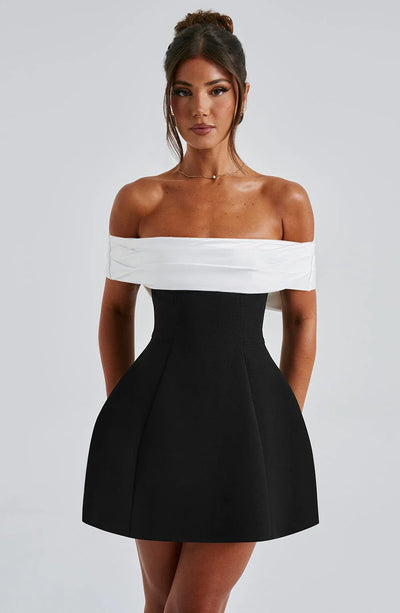TWILIGHT BOW DRESS - BLACK/WHITE