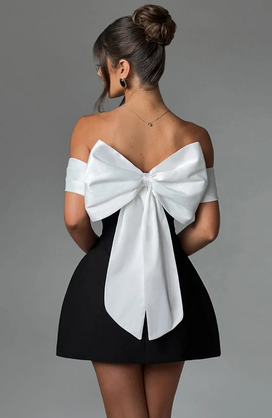 TWILIGHT BOW DRESS - BLACK/WHITE