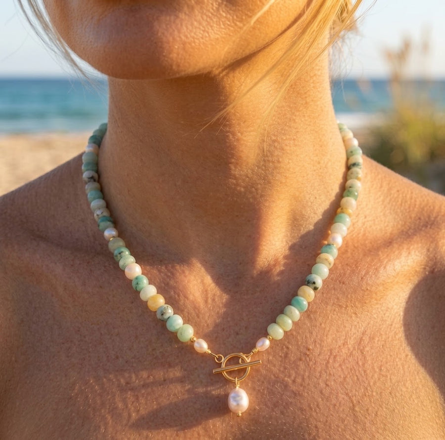 Turquoise Coastal Pearl Necklace