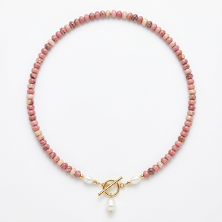 Rhodonite Bead Pearl Necklace