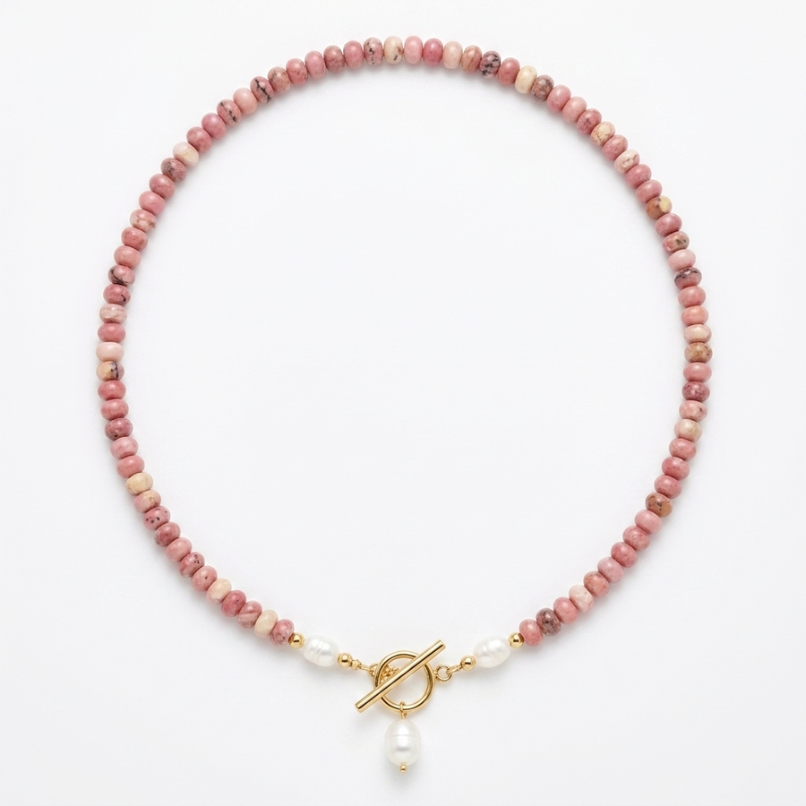 Rhodonite Bead Pearl Necklace