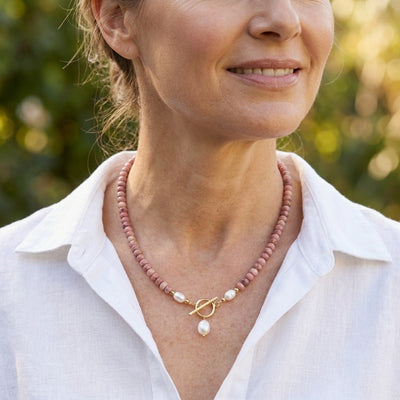 Rhodonite Bead Pearl Necklace